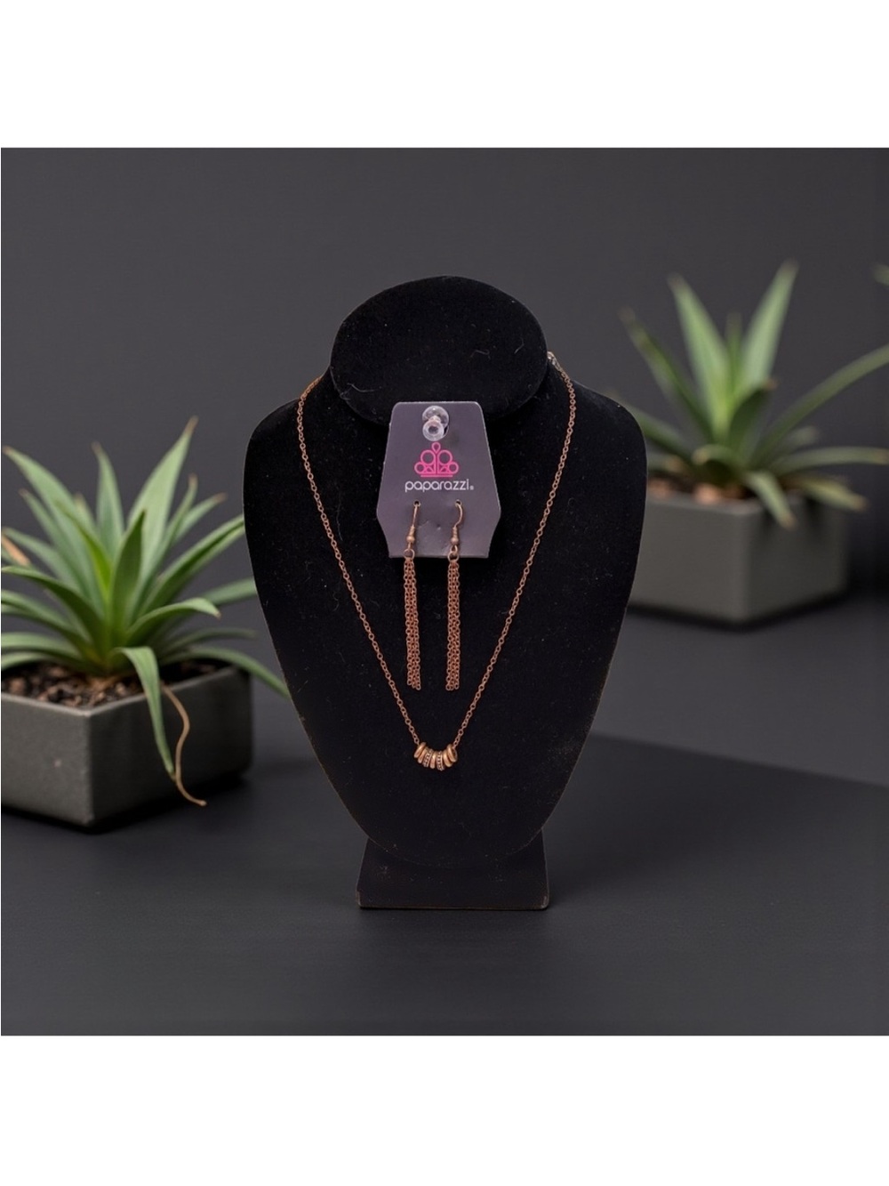paparazzi Copper-Tone Layered Bead Necklace with Drop Chain Earrings - Copper